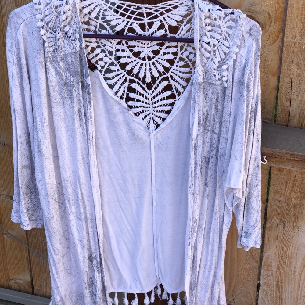 White and grey boho style cover up